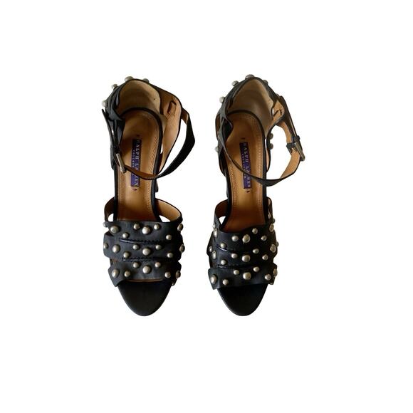 Ralph Lauren Collection Dark Forrest Green Leather Studded Platform Heels Size 9 - Picture 1 of 8